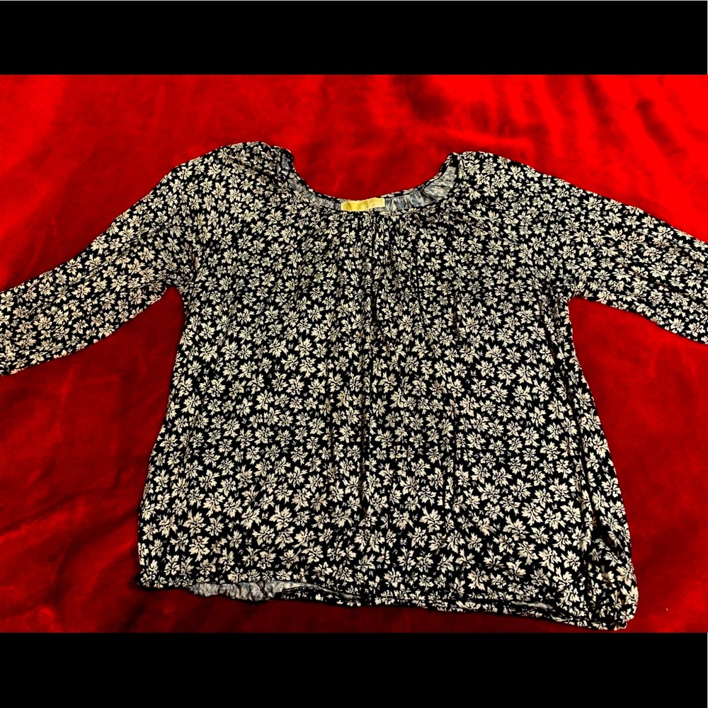 MICHAEL Michael Kors Floral BlackWhite Peasant Top